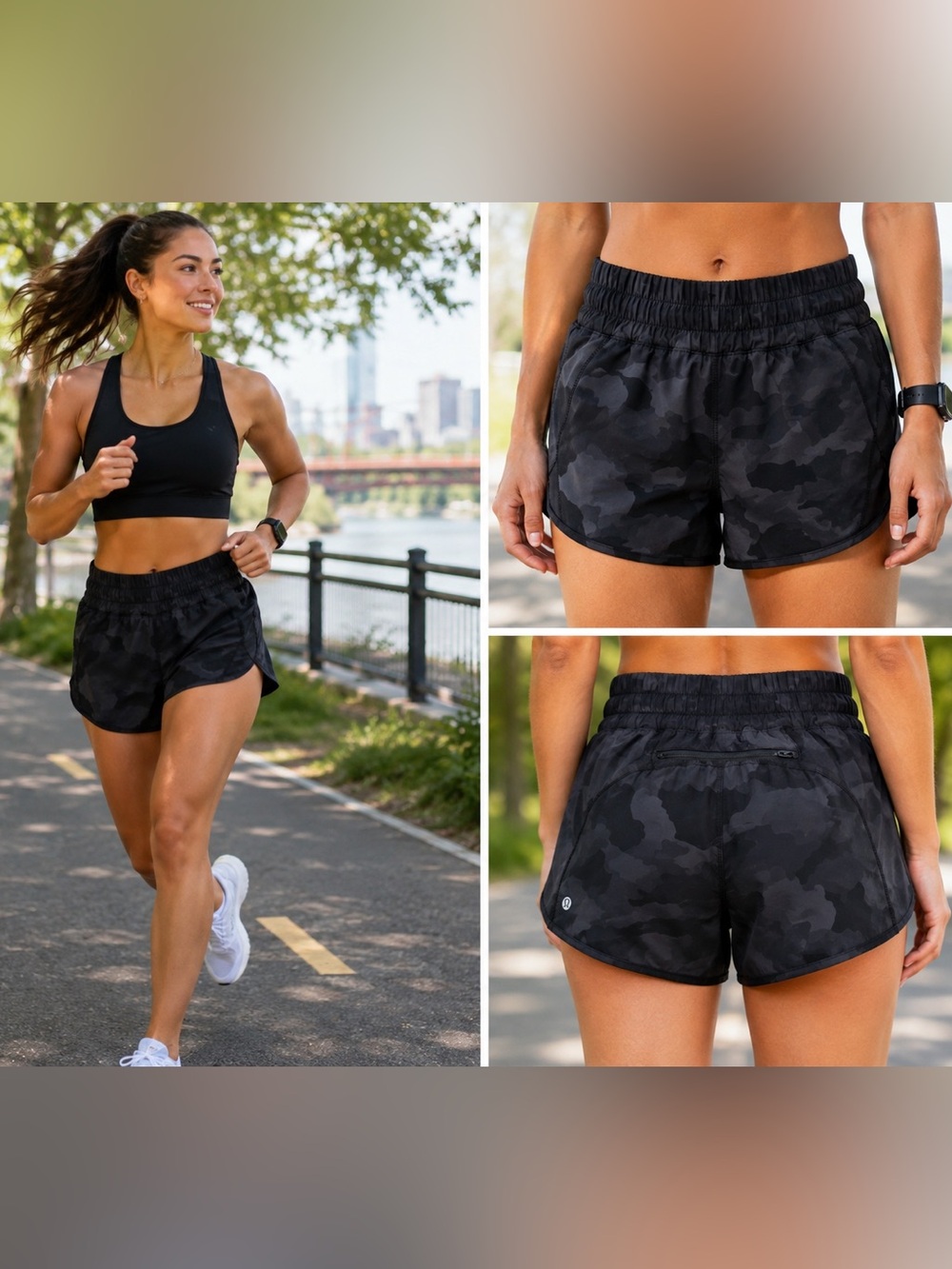 lululemon athletica Black Camo Lined Athletic Running Shorts